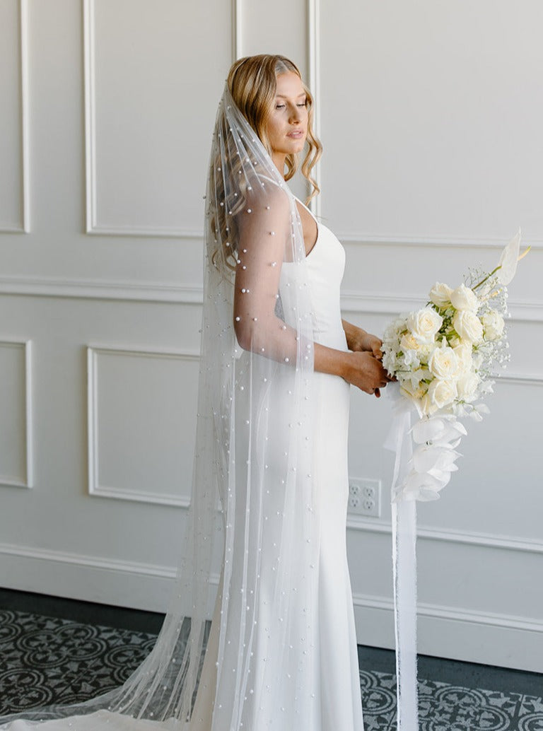 45cm Bridal Pearl Veil,Wedding Bridal White Veil Tulle Short Veils