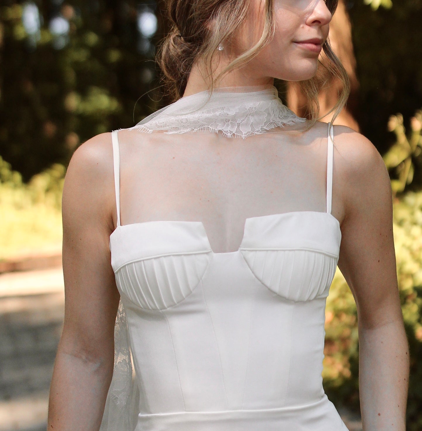 Lace Trim Bridal Scarf - Soft English Net with Chantilly Lace