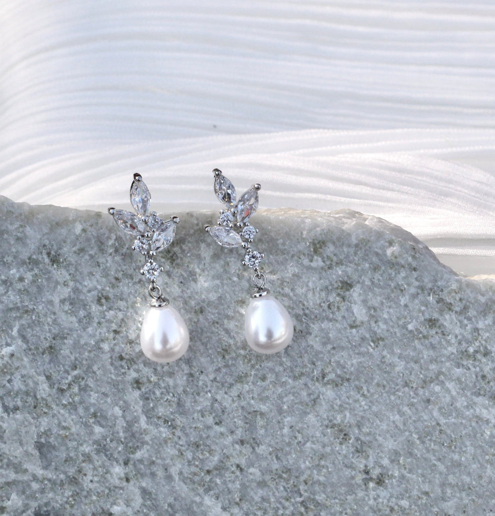 Carrie Pearl & Crystal Drop Earrings