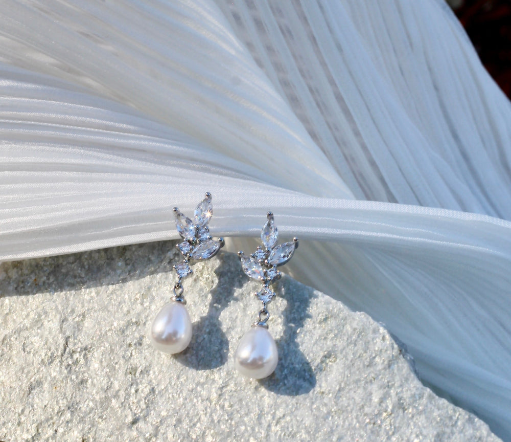 Carrie Pearl & Crystal Drop Earrings