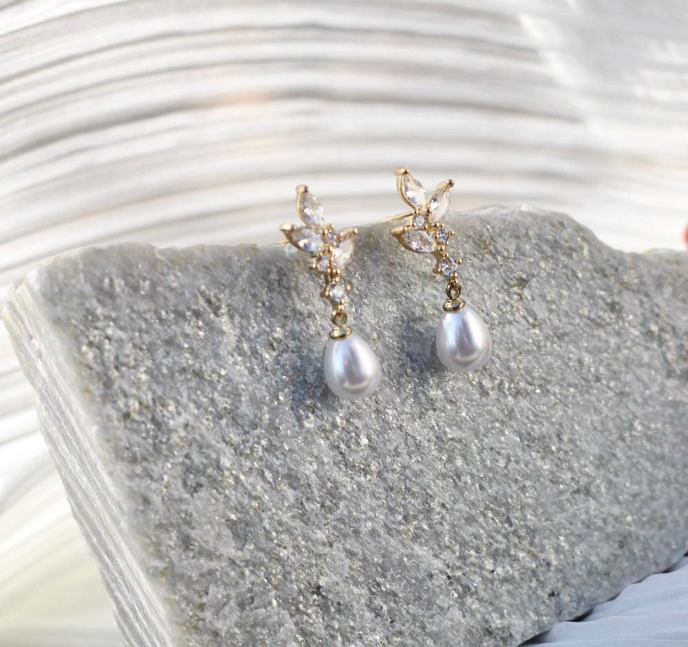 Carrie Pearl & Crystal Drop Earrings