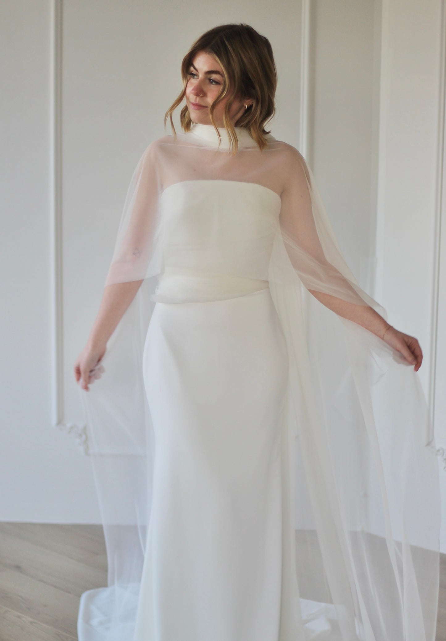 flowy bridal capelet, versatile bridal scarf