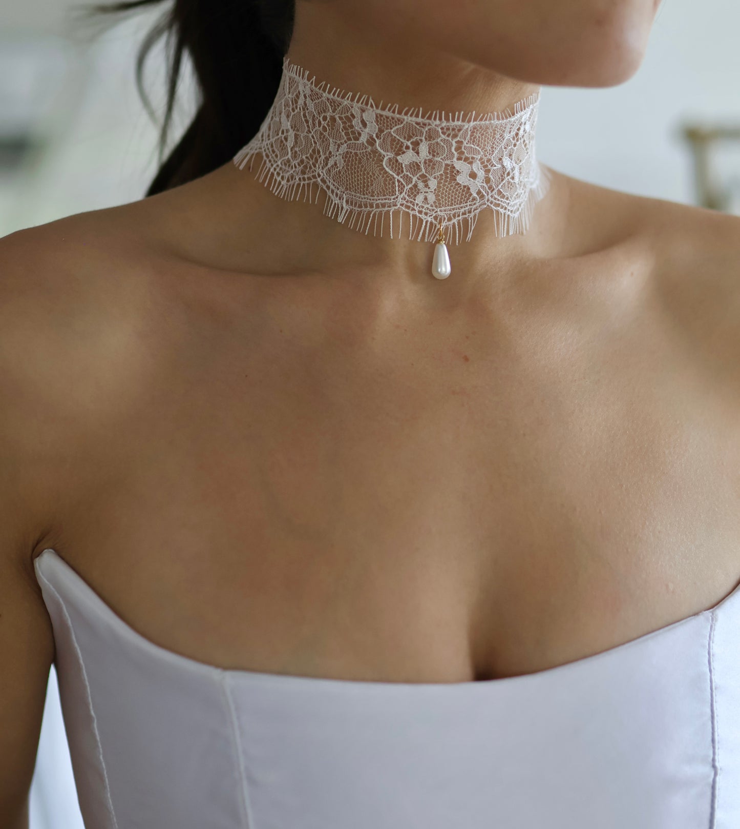 Lace Choker with Pearl Pendant