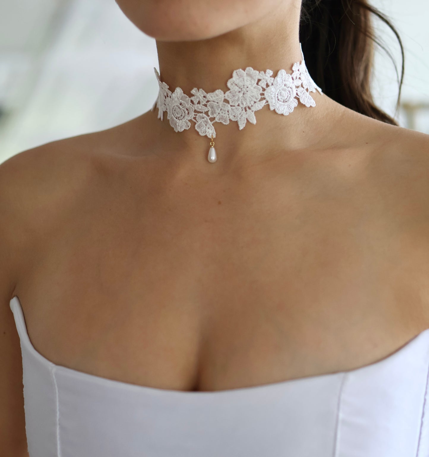 Lace Choker with Pearl Pendant