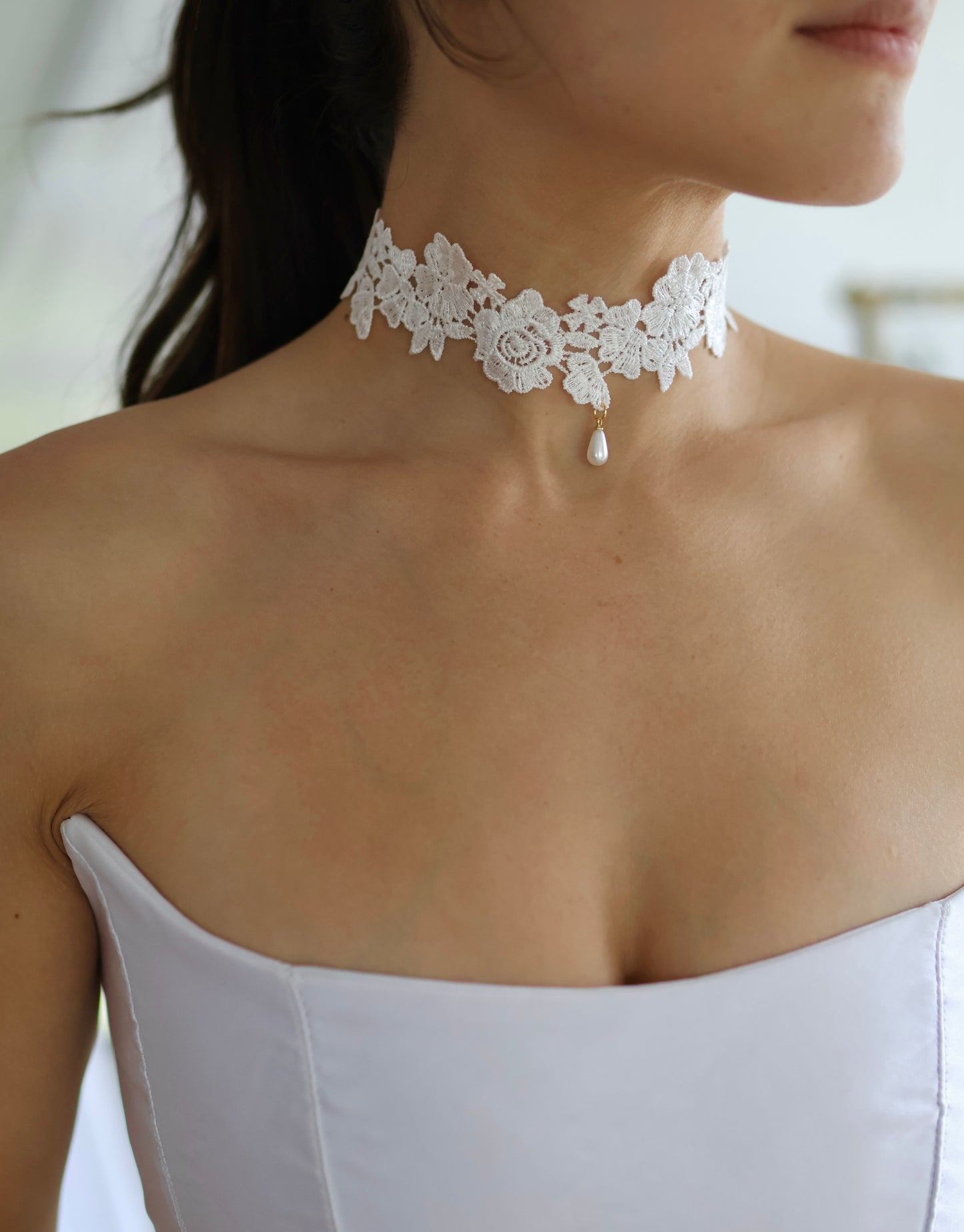 Lace Choker with Pearl Pendant