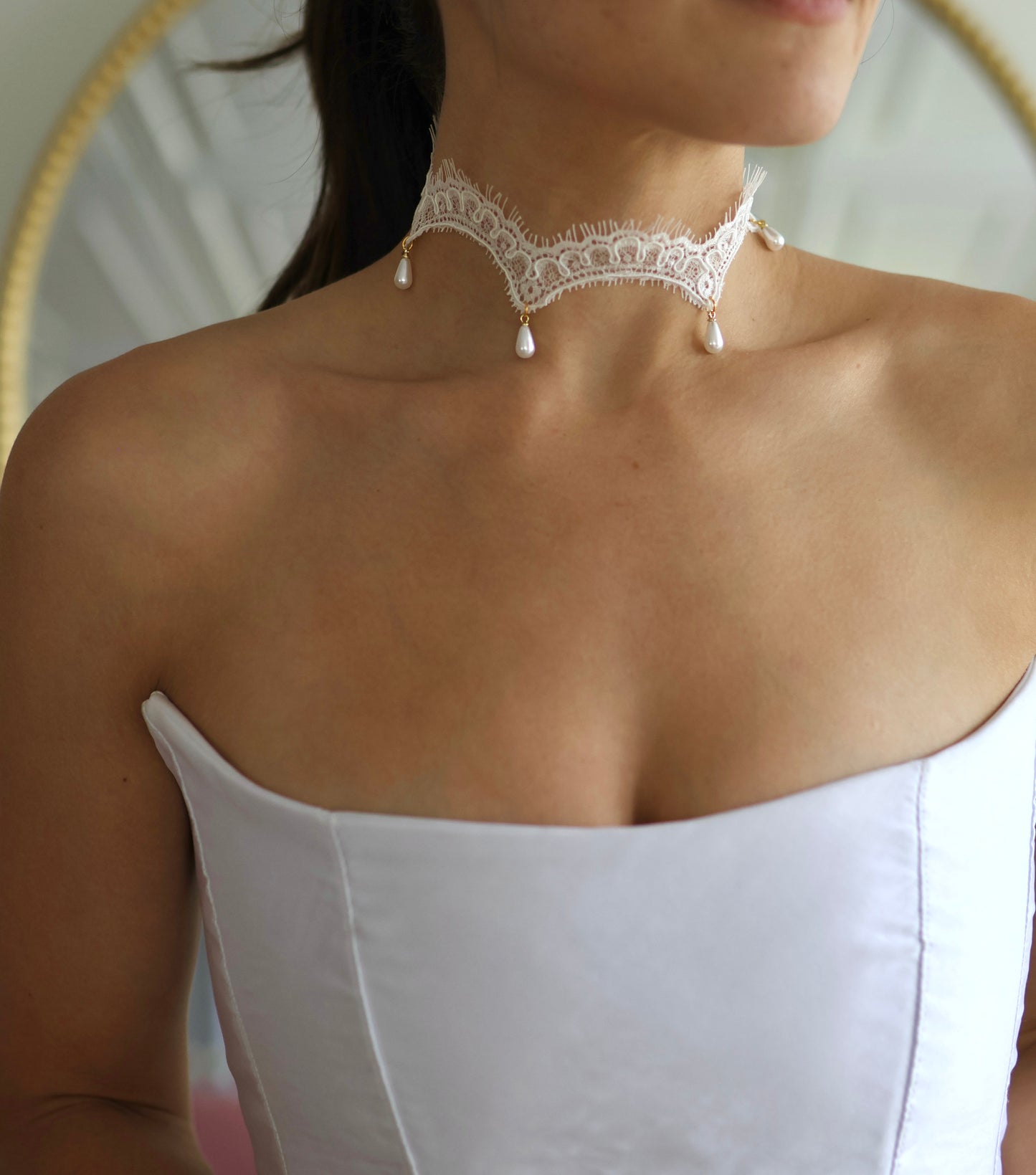 Lace Choker with Pearl Pendant