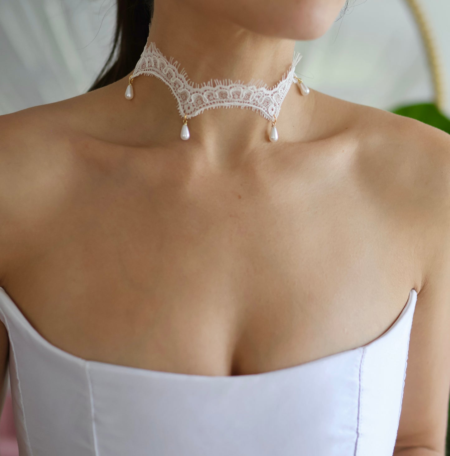 Lace Choker with Pearl Pendant