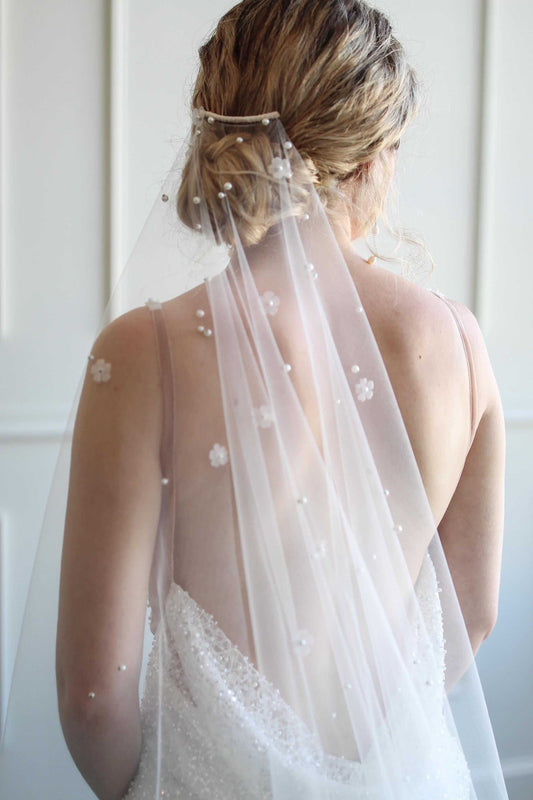 Delicate Pearl and Flower Wedding Veil