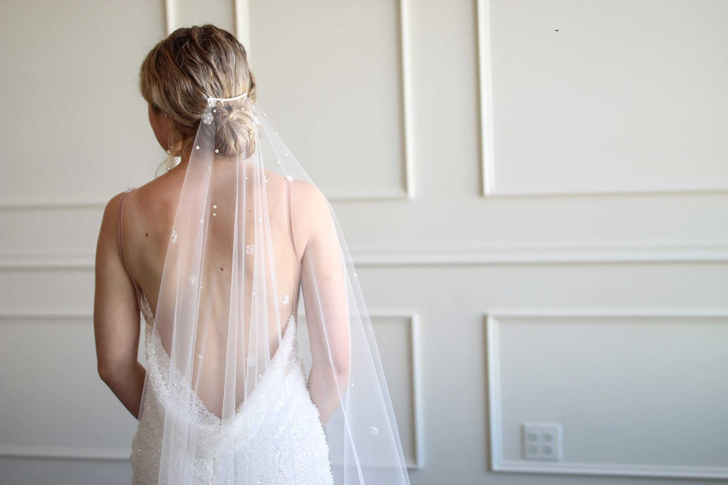 Delicate Pearl and Flower Wedding Veil