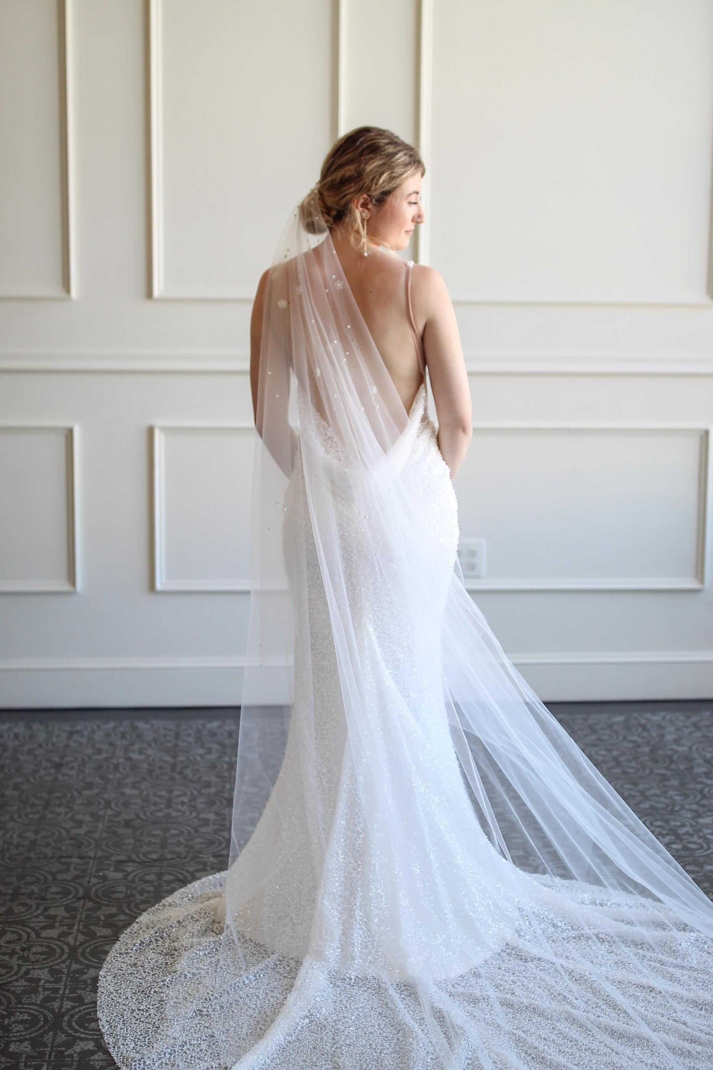 Delicate Pearl and Flower Wedding Veil