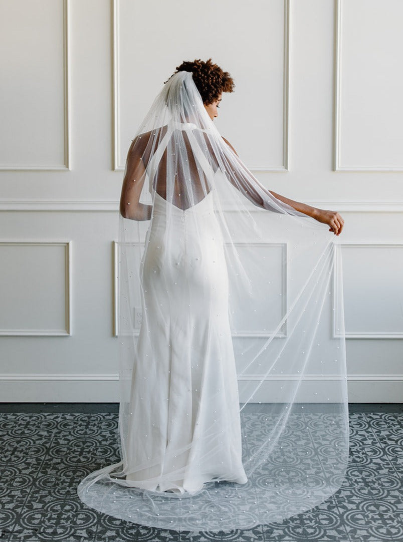 TailoredTulle Scattered Pearl Veil on Soft Bridal Tulle - Elbow, Fingertip, Waltz or Cathedral Length