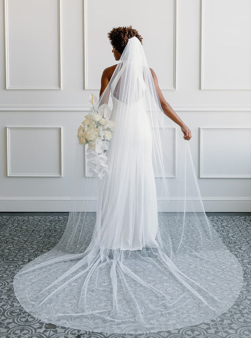 JL Johnson Pearl Scatter Cathedral Wedding Veil Wide Width C555