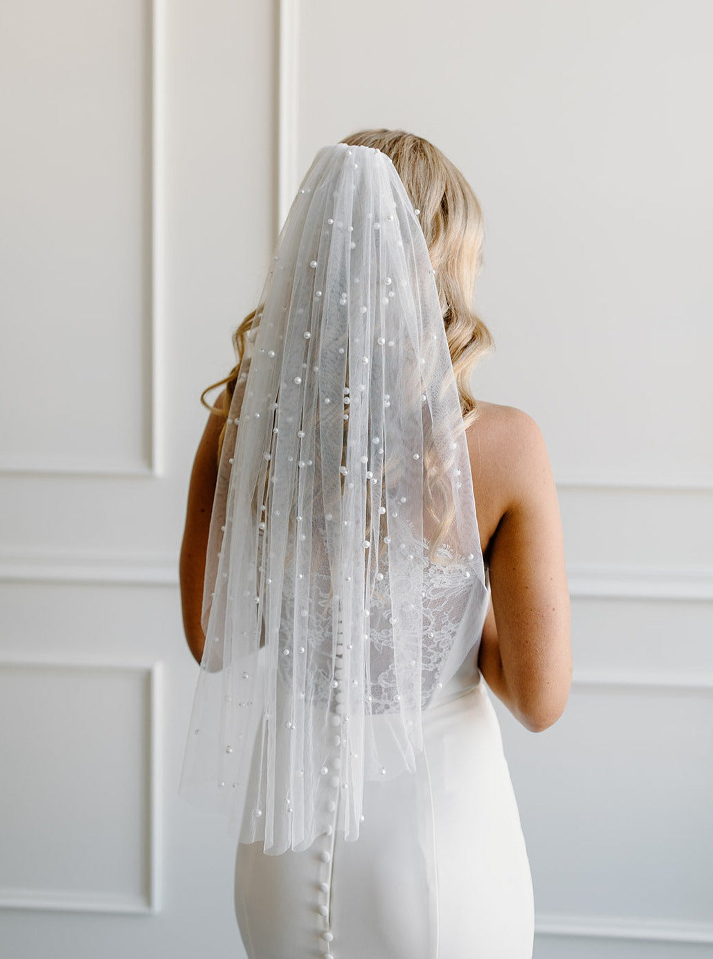 Scattered Pearl Veil on Soft Bridal Tulle Elbow, Fingertip, Waltz or Cathedral  Length 