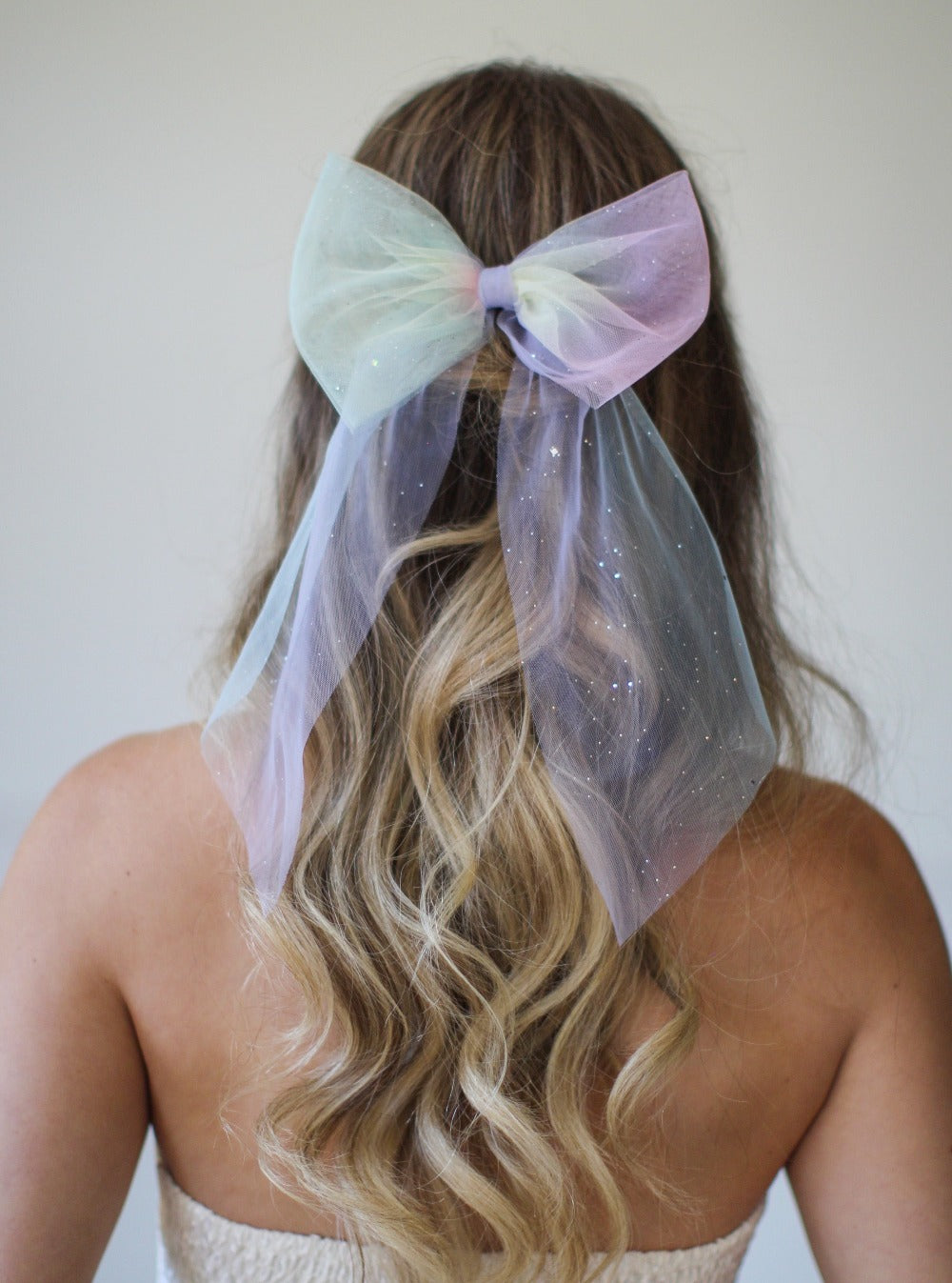 Tulle Pearl Hair Bow - White