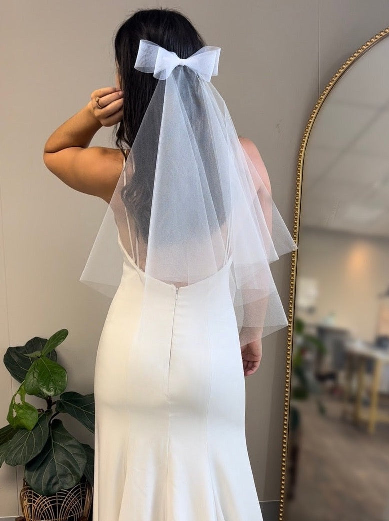 2-tier Veil With Bow White Bow Veil Bridal Shower 